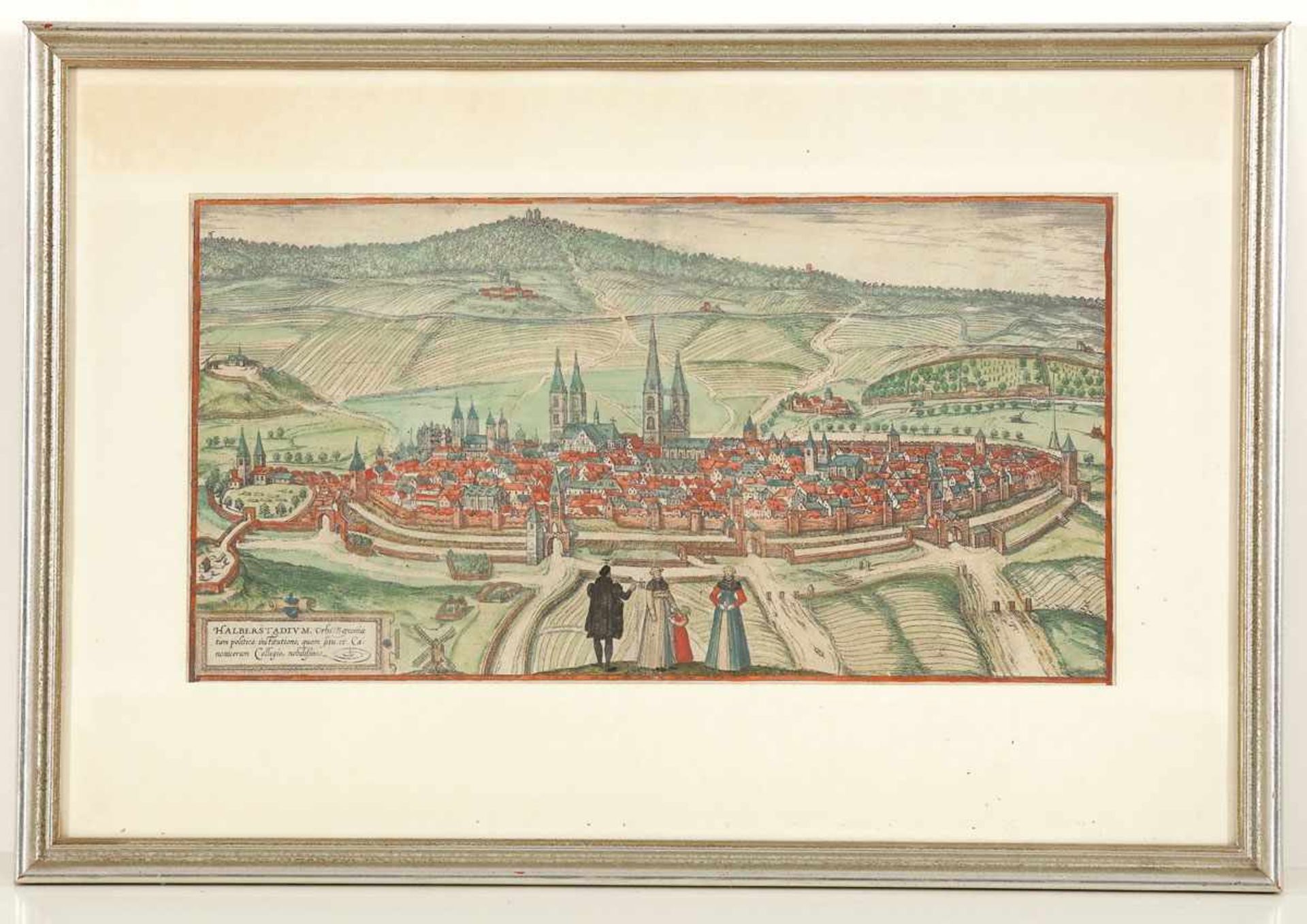 Frans Hogenberg1535 Mecheln - 1590 Köln - "Halberstadtvm" - Kolor. Holzstich. Mittelfalz. 22 x 41, - Image 2 of 2