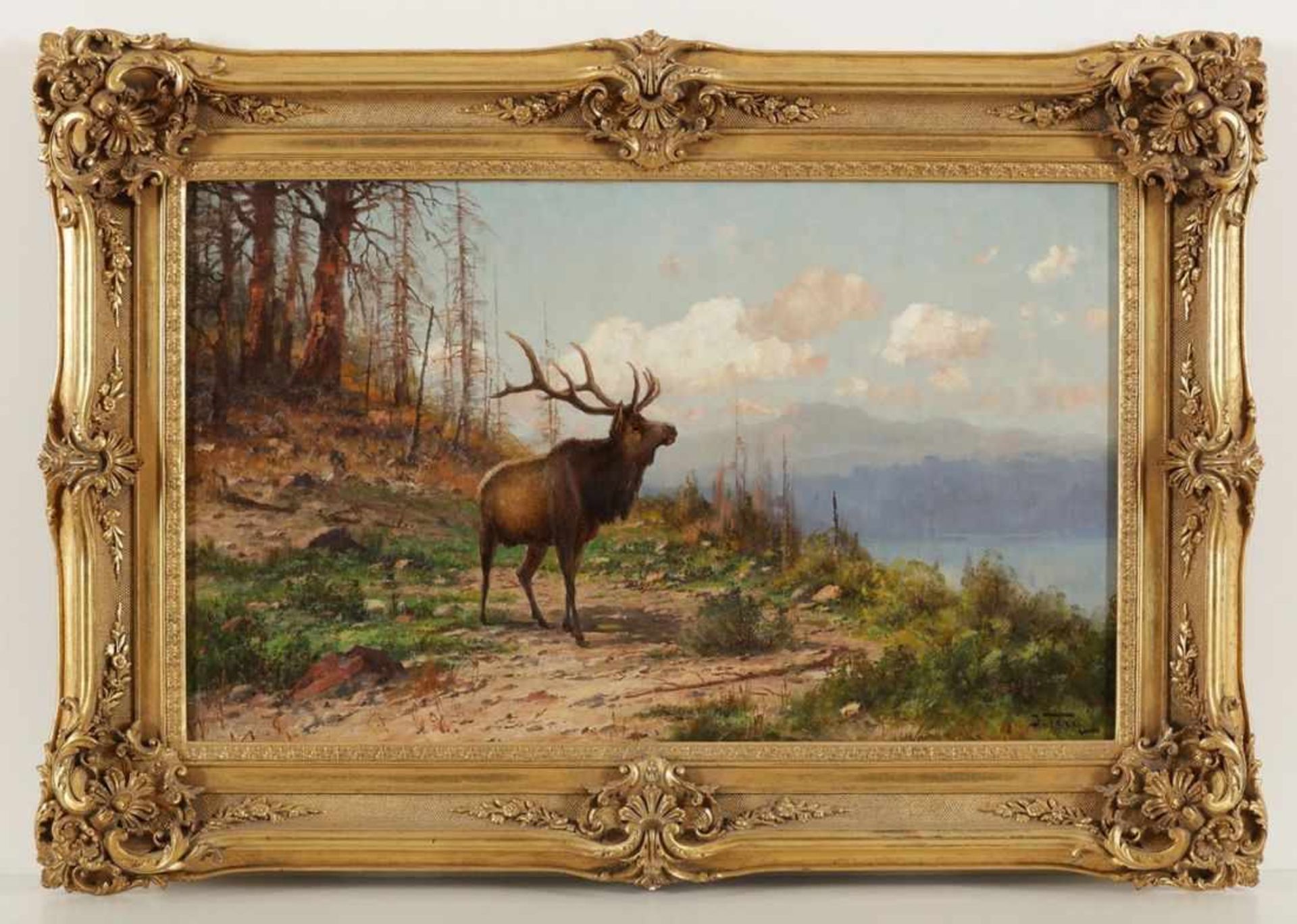 John Fery1859 Straßwalchen - 1934 Everett - Wapiti in Gebirgslandschaft / Elk in the Mountains - - Image 2 of 2