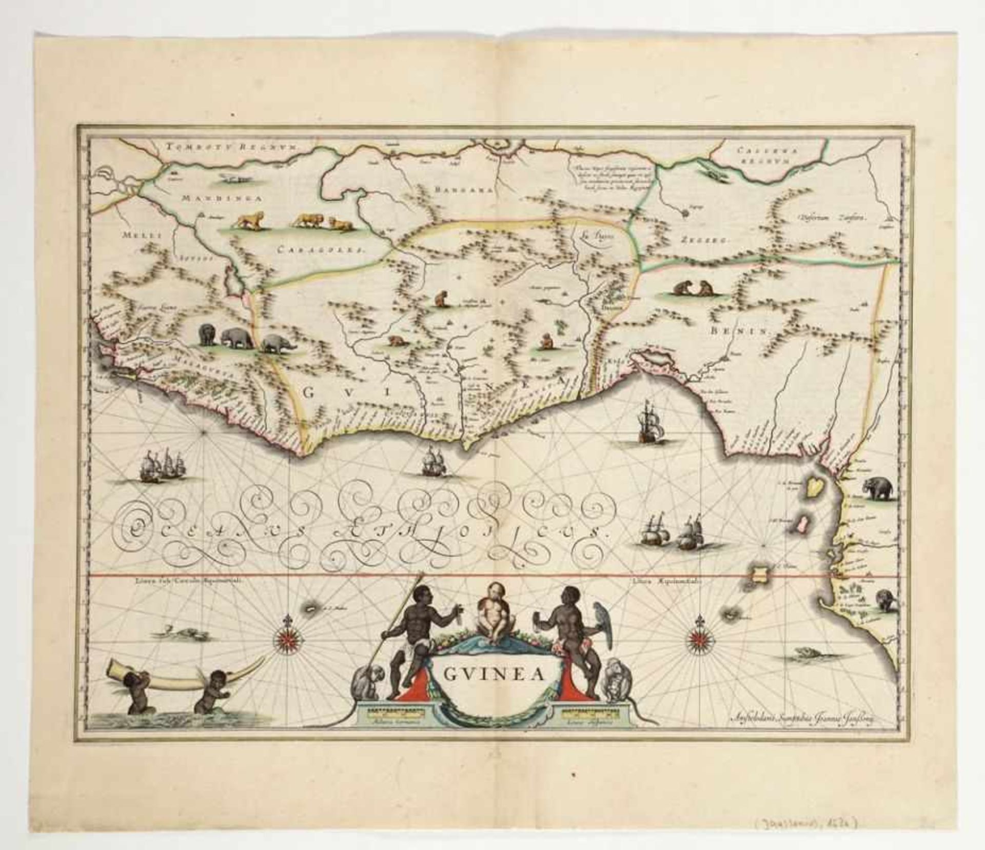 Johannes Janssoniusum 1588 Arnheim - 1664 Amsterdam - "Guniea" - Kolor. Kupferstich. Mittelfalz.