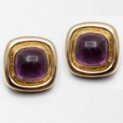 Paar Ohrclips mit AmethystenGoldschmiede: Willy Wiemann & Co, Meran/Italien. 750/- Gelbgold,