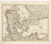 Guillaume Delisle1675 Paris - 1726 - "Carte du Royaume de Danemarc" - Kolor. Kupferstich.