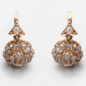 Paar alte Diamant-Ohrringe19. Jahrhundert. 585/- Roségold, ungestempelt, getestet. Gewicht: 3,6g. 20