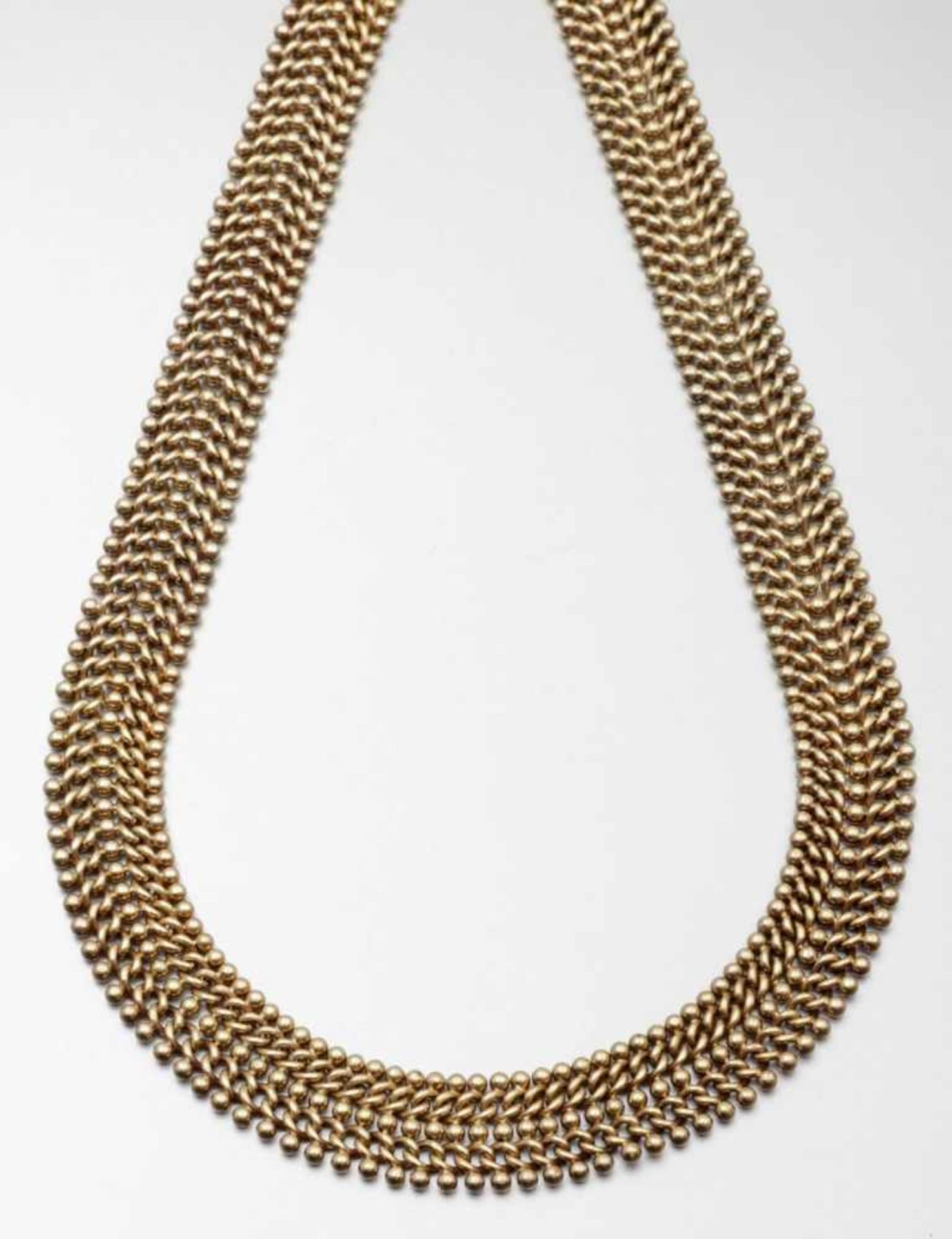 Gold-Collier560/- Roségold, gestempelt. Gewicht: 41,1g. L. 48cm. B. 1,58cm. Kastenschließe mit - Bild 2 aus 2