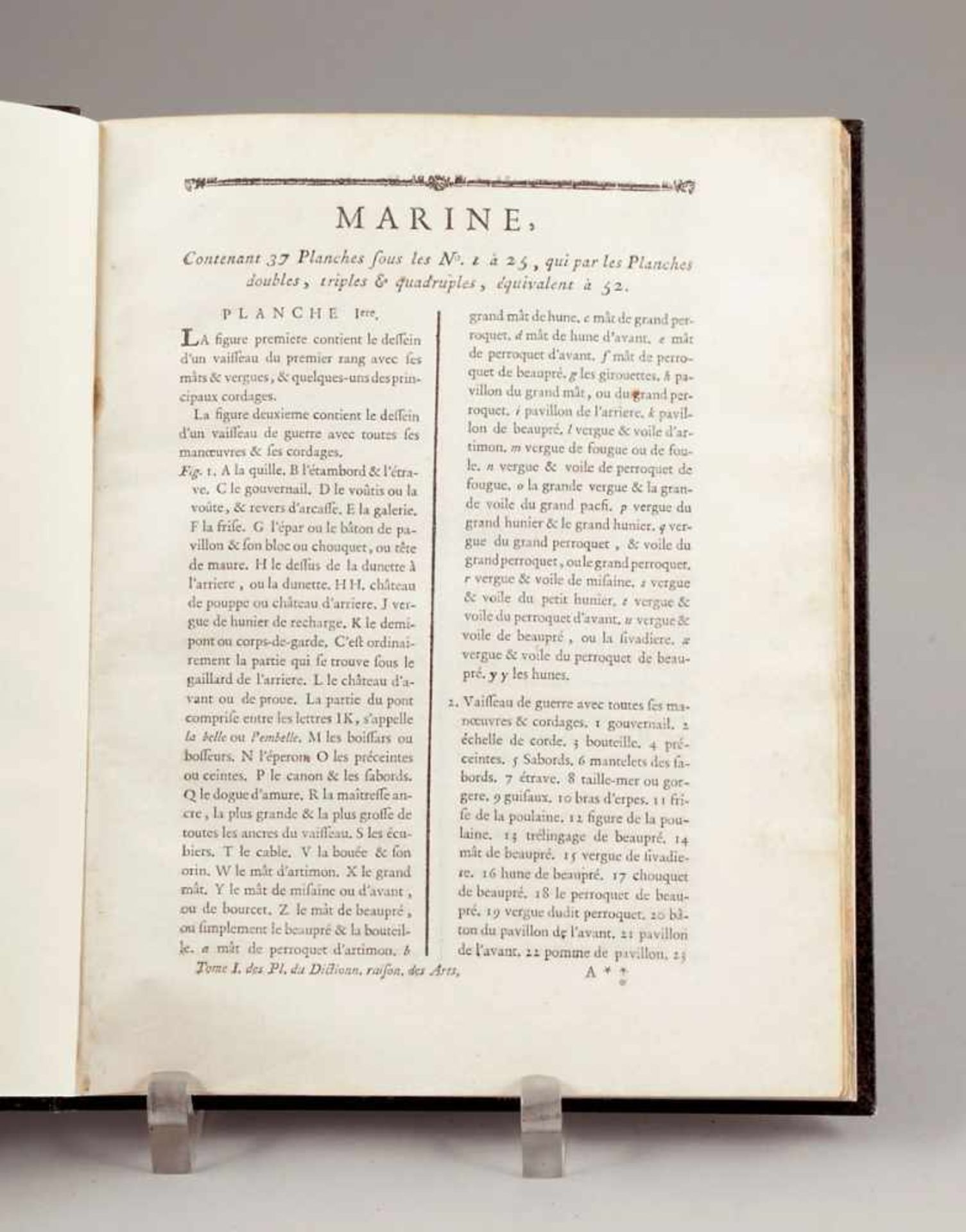 Denis Diderot- "Marine" - 18. Jahrhundert. Kart. Dreifach marmorieter Schnitt. 1 Bl. 31 S. 37 teilw.