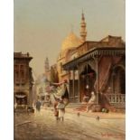 Karl Kaufmann1843 Neuplachowitz - 1901 Wien - Orientalische Basarszene mit Moschee - Öl/Holz. 52,5 x