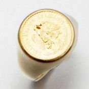 Münz-Ring - 2 Pesos585/- Gelbgold, 900/- Feingold, gestempelt. Gewicht: 5,5g. Ringgröße: 54-56.