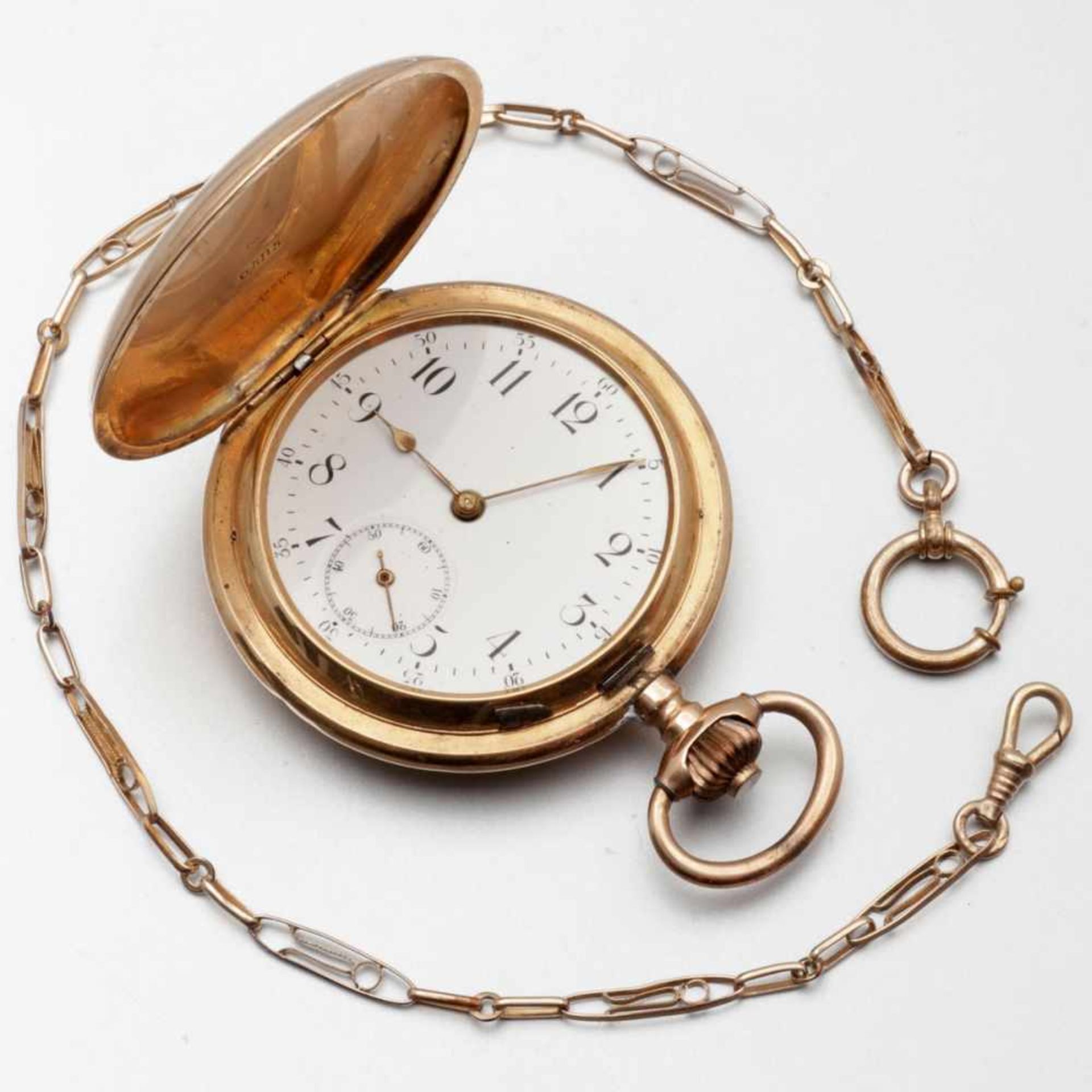 Savonette mit UhrenketteFa. System Glashütte. 585/- Roségold, gestempelt. Gewicht: 104,3g. - Image 2 of 2