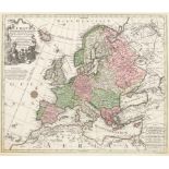 Tobias Konrad Lotter1717 - 1777 - "Europa" - Kolor. Kupferstich. Mittelfalz. 49 x 58 cm. 49,5 x 58,5