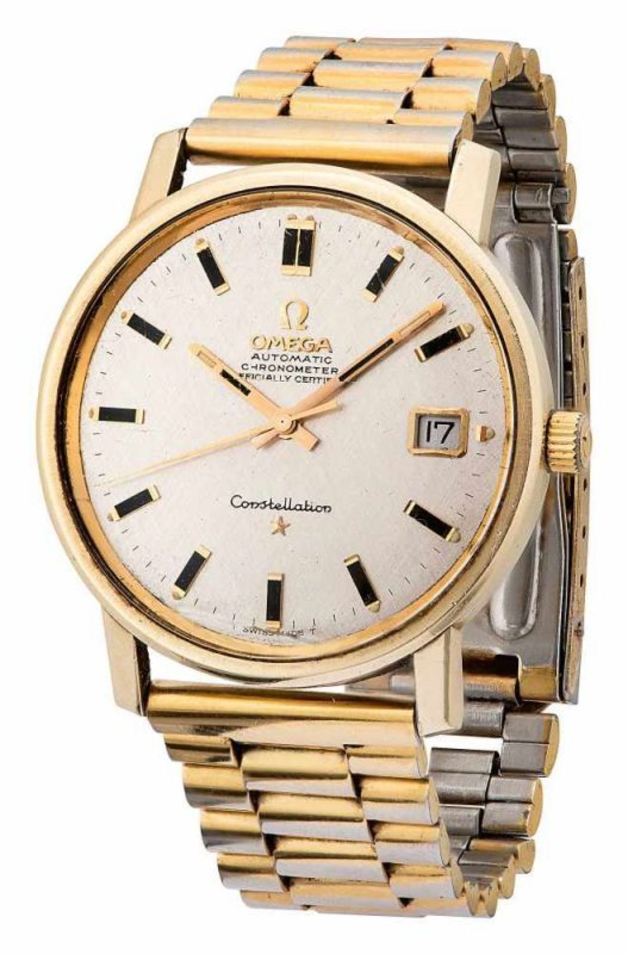 Omega Constellation Chronometer Herrenarmbanduhr Biel 1960er Jahre. Edelstahl, vergoldet. Glattes,