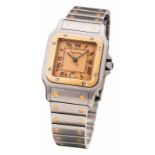 Cartier Santos Unisex-Armbanduhr Paris 1980er Jahre. Edelstahl und GG 18 Kt. Glattes, rechteckiges