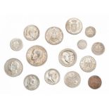 Sammlung von 15 Münzen Verschiedene Münzmetalle. Eine 1-Mark-Münze Deutsches Reich 1874 G, eine ½-