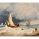 Monogrammist H.v.M. Marinemaler wohl Niederlande 19. Jh.Segelboote auf stürmischer See. Öl auf Holz.