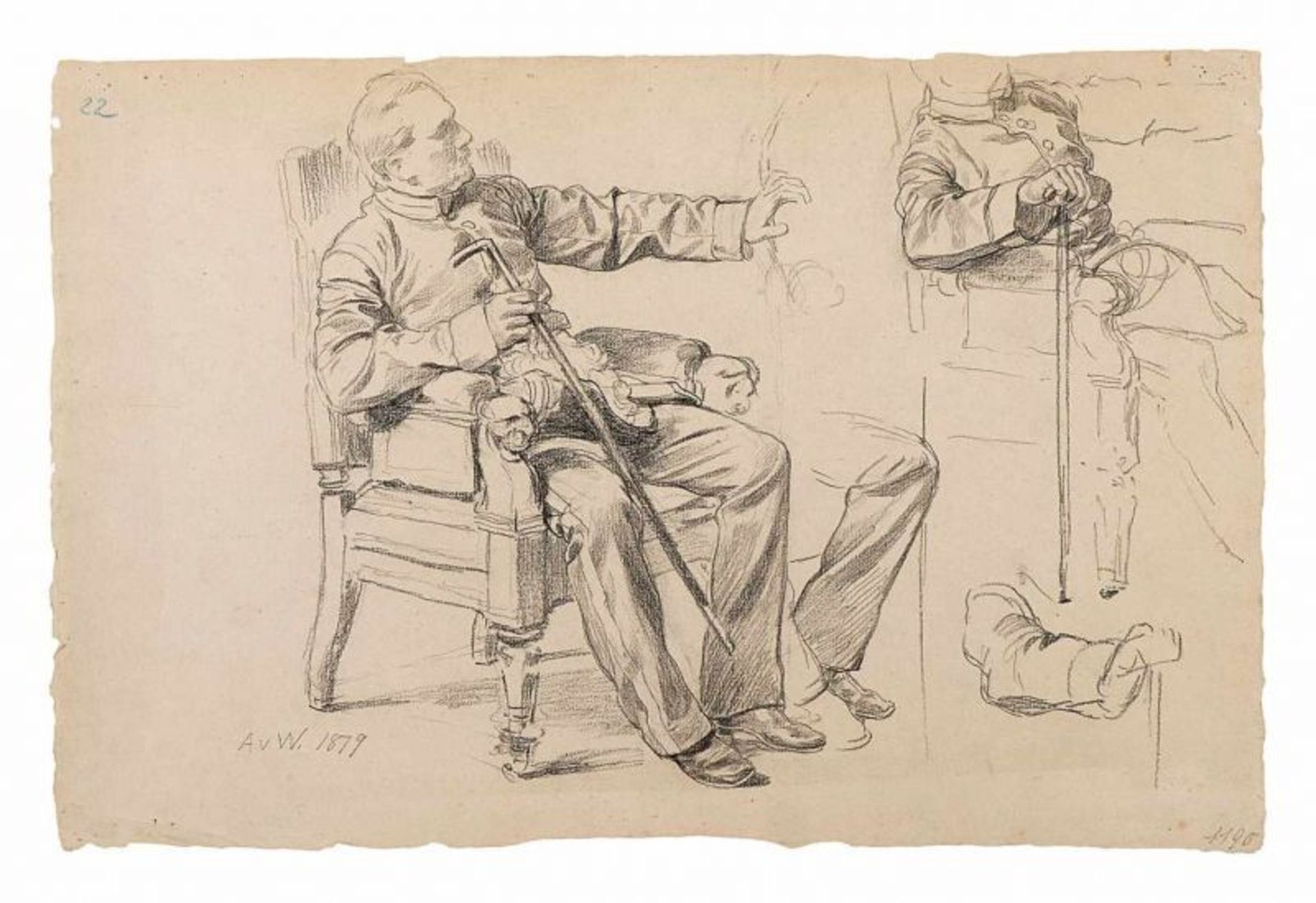 Werner, Anton Alexander von 1843 Frankfurt a.d.O. - 1915 Berlin.Studie eines Mannes im Sessel.