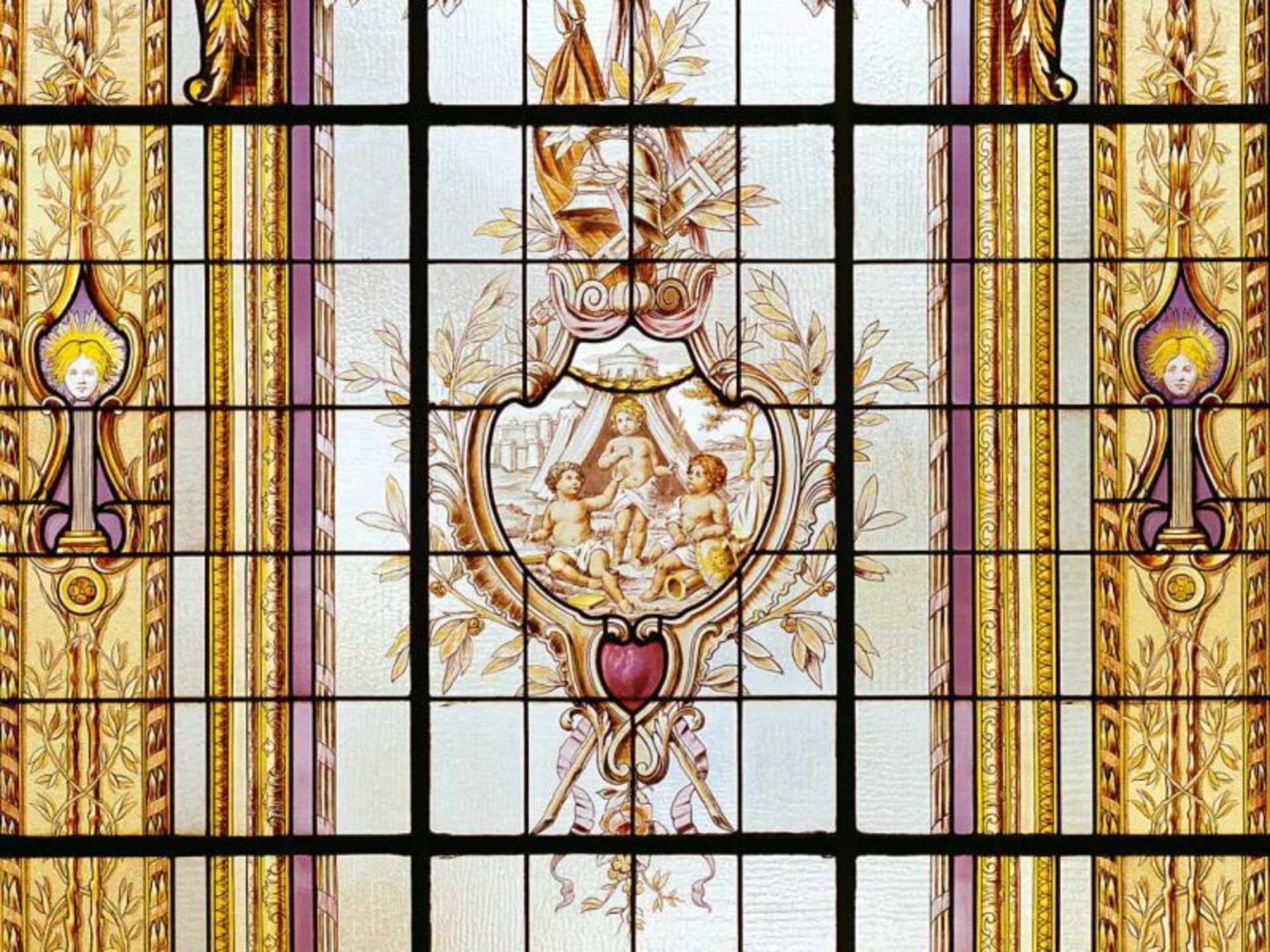 Évaldre, Raphaël 1862 Lille - 1938 Uccle.Museales Jugendstilfenster. Belgien um 1900. Farbloses - Image 2 of 3