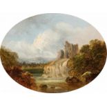 Peel, James 1811 Newcastle Upon Tyne - 1906 Reading.Romantische Flusslandschaft mit Schlossruine. Öl