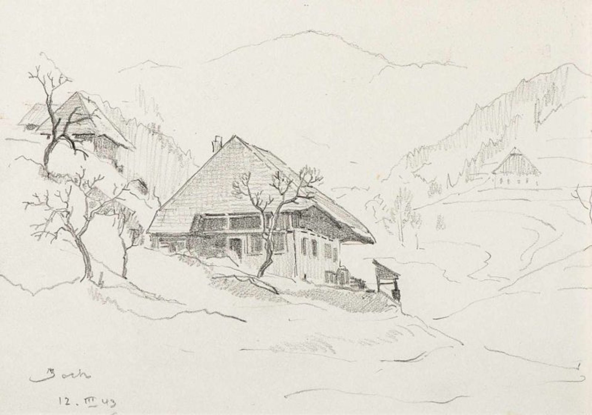 Hauptmann, Karl 1880 Freiburg i.Br. - 1947 Todtnau.Schwarzwaldhof in Yach. Bleistift auf festem