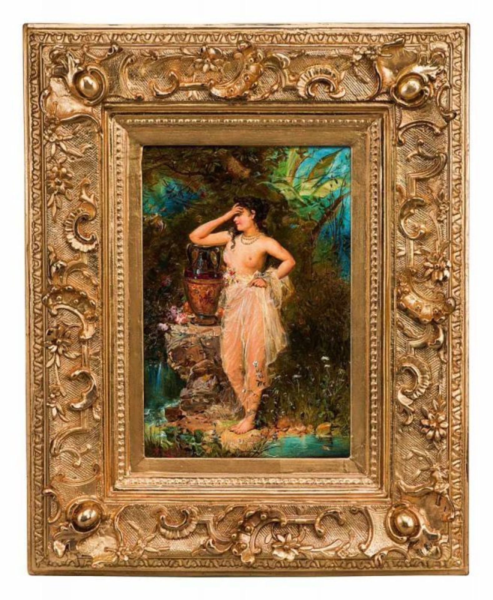 Zatzka, Hans 1859 Wien - 1945 ebd.Schönheit beim Bade. Öl auf Holz. U.l. sign.H. 31, B. 21 cm. - Bild 2 aus 2