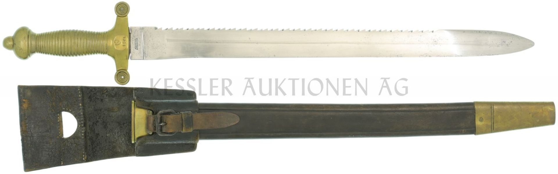 Faschinenmesser Ord. 1842/52, Zürich, Hersteller Wester & Co., Solingen KL 505mm, TL 655mm,
