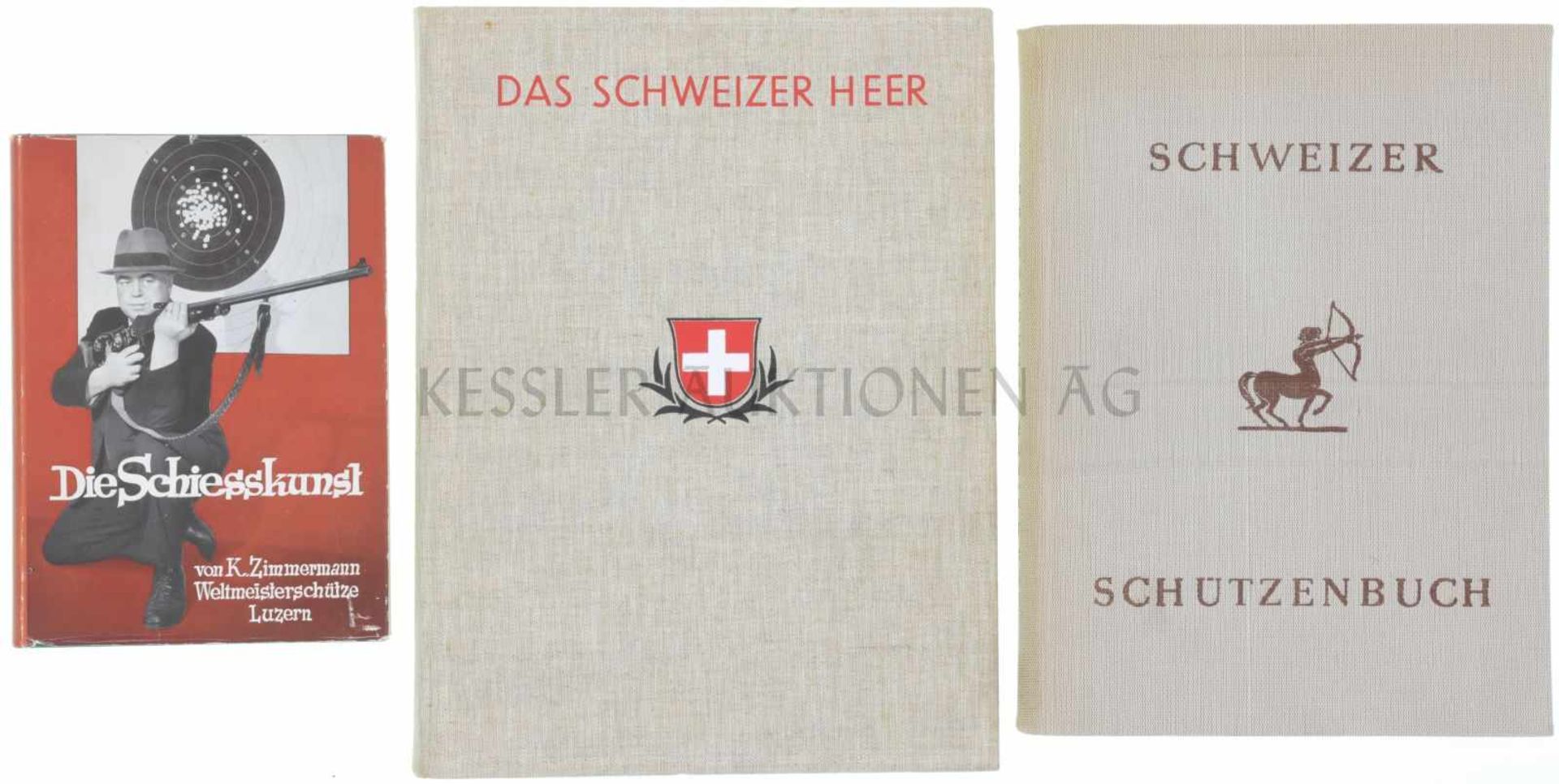 Konvolut von 3 Büchern 1. Die Schiesskunst, von K. Zimmermann, Weltmeisterschütze Luzern, 2.