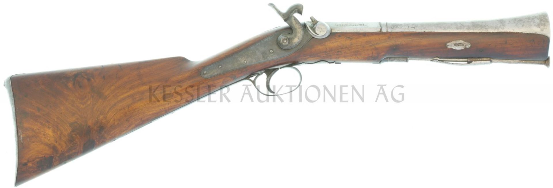 Perkussionstromblon, belg. Fabrikat für East Indian Company, Blunderbuss, Kal. 40mm Rundlauf mit