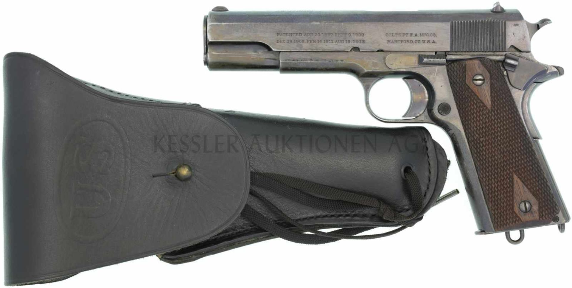 Pistole, Colt 1911, Commercial, Kal. .45ACP LL 128mm, hochglanzpolierte, brünierte Ganzstahlwaffe