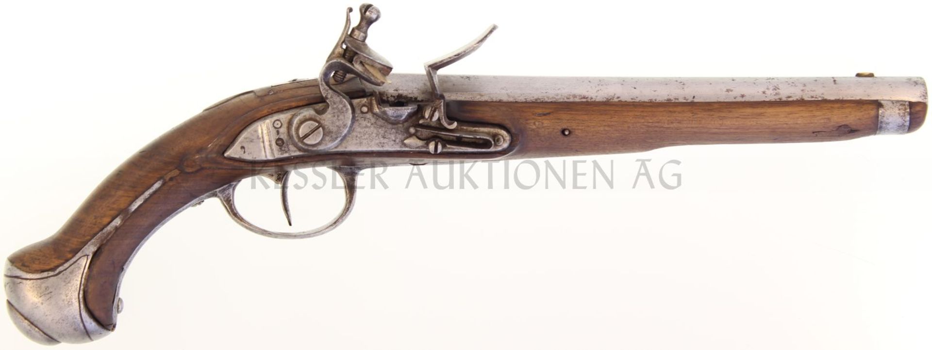 Steinschlosspistole Deutsch, Kal. 18.7mm 28.5cm langer Rundlauf mit achtkantiger Wurzel,