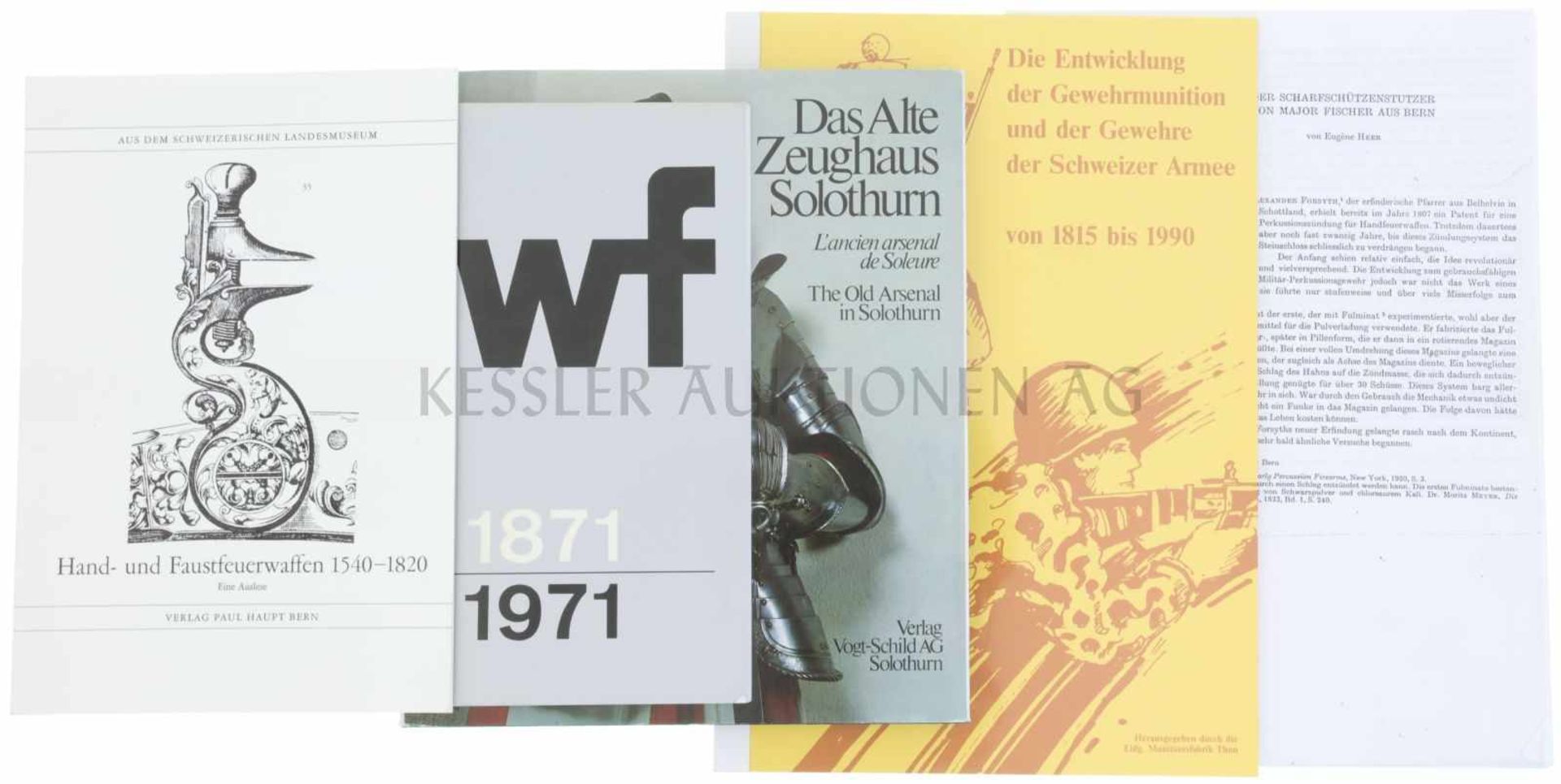 Konvolut von 1 Buch und 4 Broschüren 1. WF, 1871-1971, 2. Hand- und Faustfeuerwaffen 1540-1820,