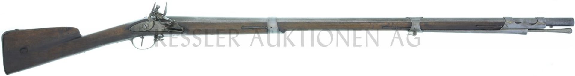 Steinschlossgewehr, "Jourjon", Kal. 17,6mm LL 1005, TL 1385mm, blanker Rundlauf, Laufwurzel mit