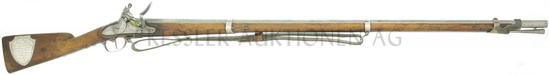 Steinschlossgewehr 1777 "Fusil d'honneur", Kal. 17.6mm LL 1140, TL 1525mm, Laufwurzel sign.: "Ent.