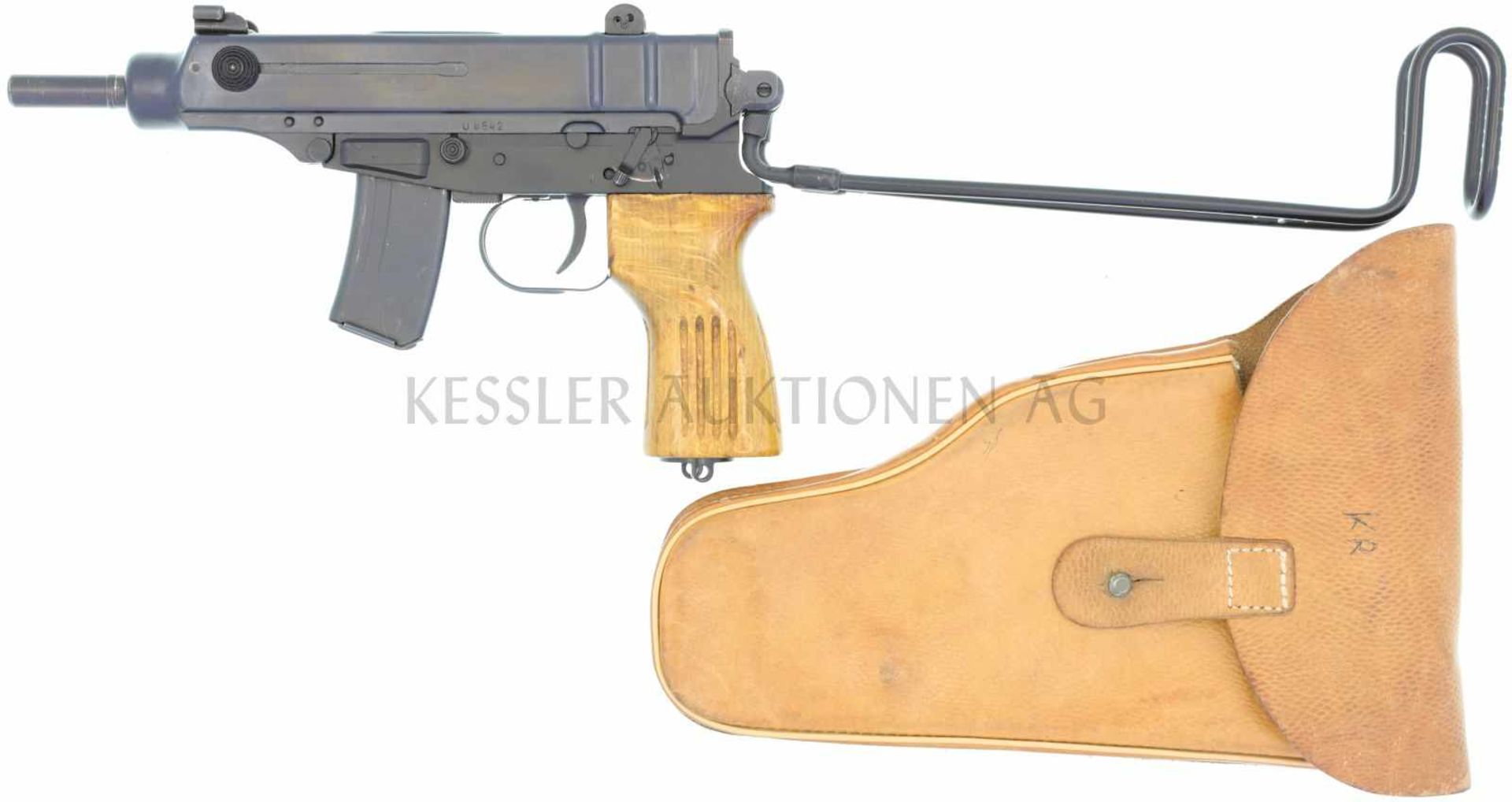 Klein-Maschinenpistole, Scorpion VZ 61, nach alter CH-Norm zum Halbautomaten umgebaut, Kal. 7.65mm