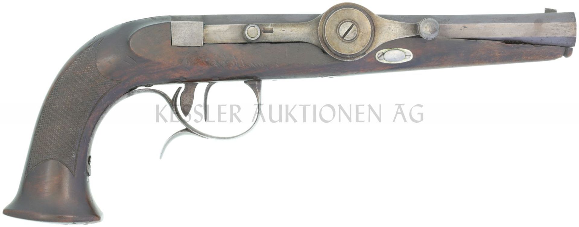 Zündnadelpistole, Dreyse & Collenbusch, Versuch um 1831, Kal. 14,7mm LL 200mm, TL 315mm,