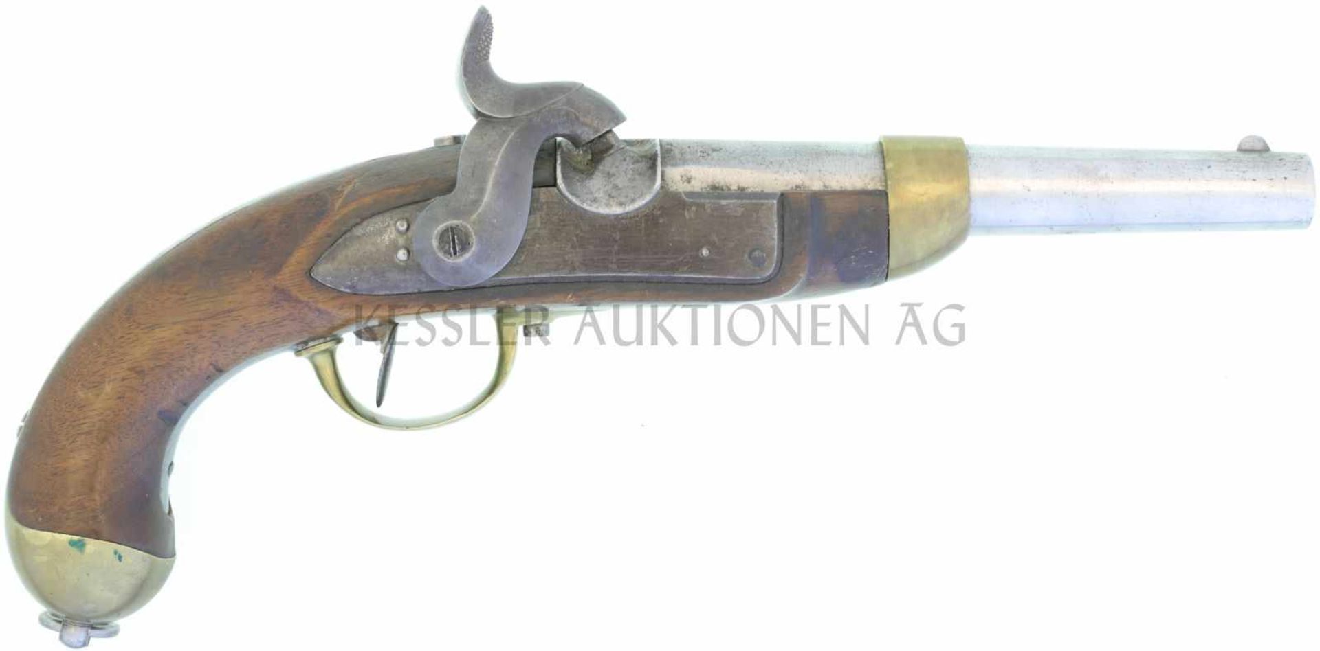 Perkussionspistole, Mod. 1842, Hersteller Beuret Frères, Liege. Kal. 17.6mm LL 180mm, TL 370mm.