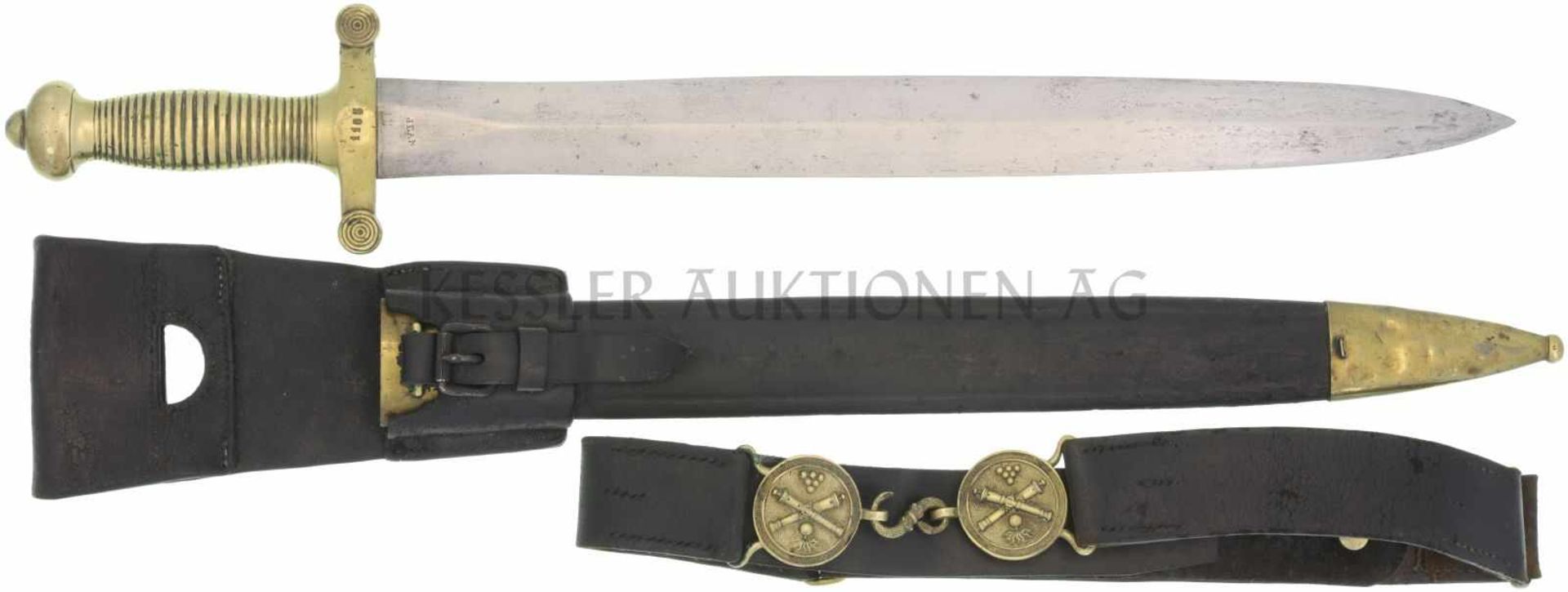 Faschinenmesser 1842/52 Messinggefäss mit 26 Rillen, Parierstange mit 4 Rillen. KL 482mm, TL