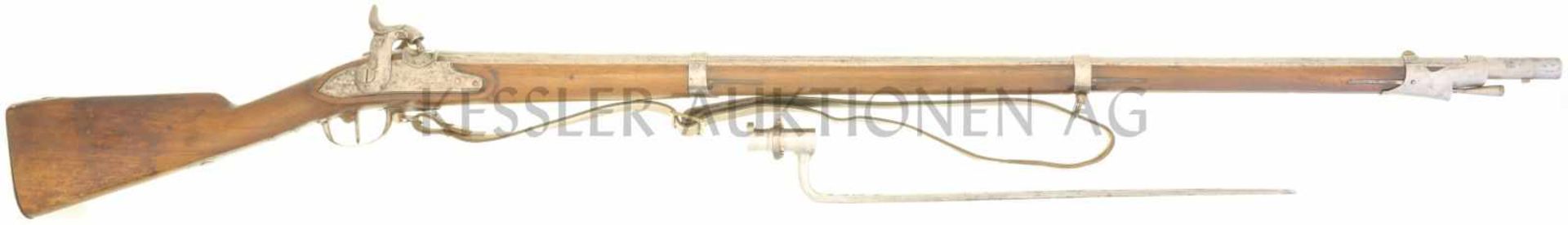 Perkussionsgewehr, Infanterie 1817/42, TG, Kal. 17.6mm LL 995mm, TL 1410mm, Rundlauf, Wurzel