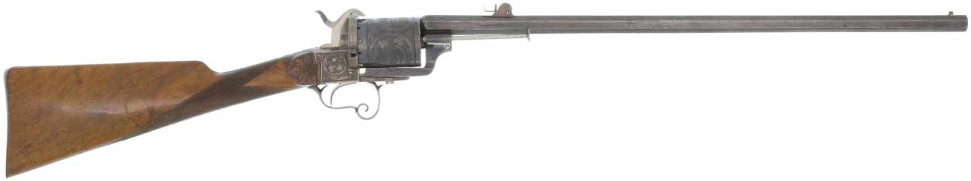 Revolvergewehr, System Lefaucheux, belgisch, Kal. 14mm LL 632mm, TL 1090mm, gezogener