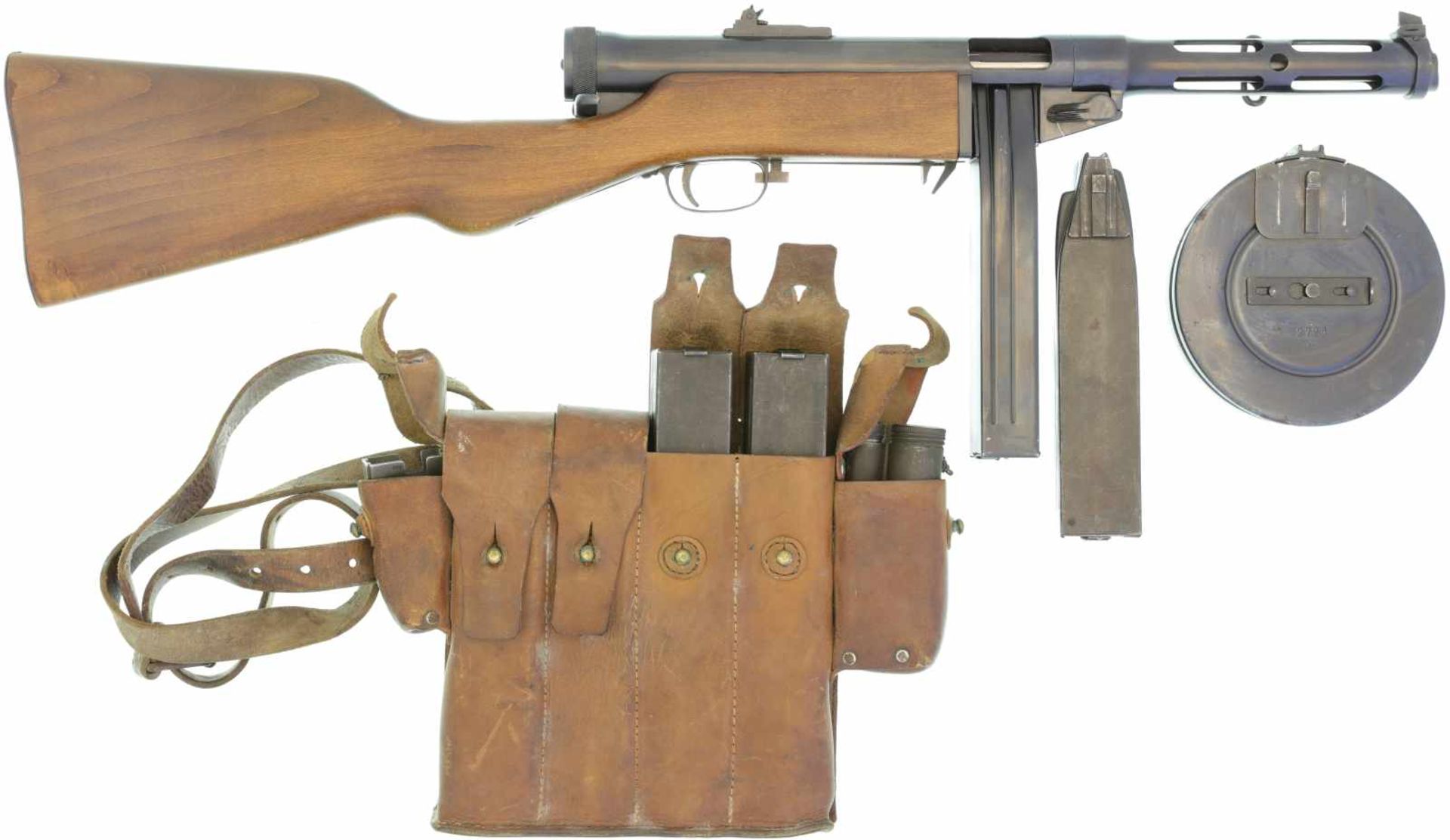 Maschinenpistole, Suomi Husqvarna, MP Mod. 1937/39, Kal. 9mmP LL 220mm, TL 775mm. Verschluss