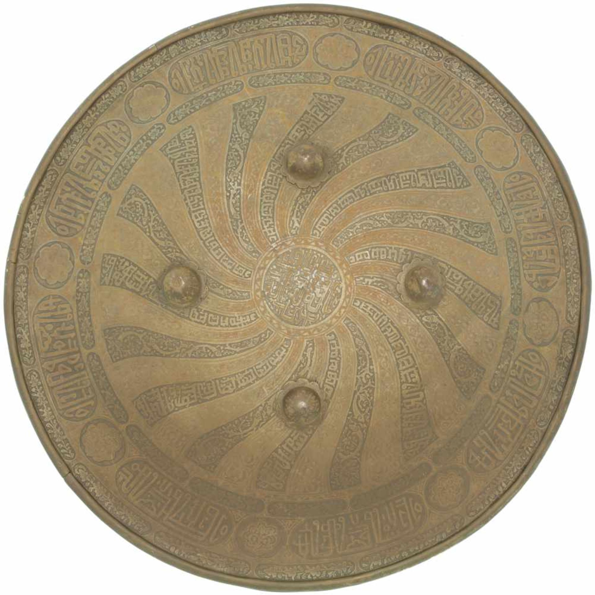 Rundschild mit 4 Buckeln, Indien 19-Jhdt. Durchmesser 455mm, kalottenförmig gebuckelt, Grundfläche - Bild 2 aus 2