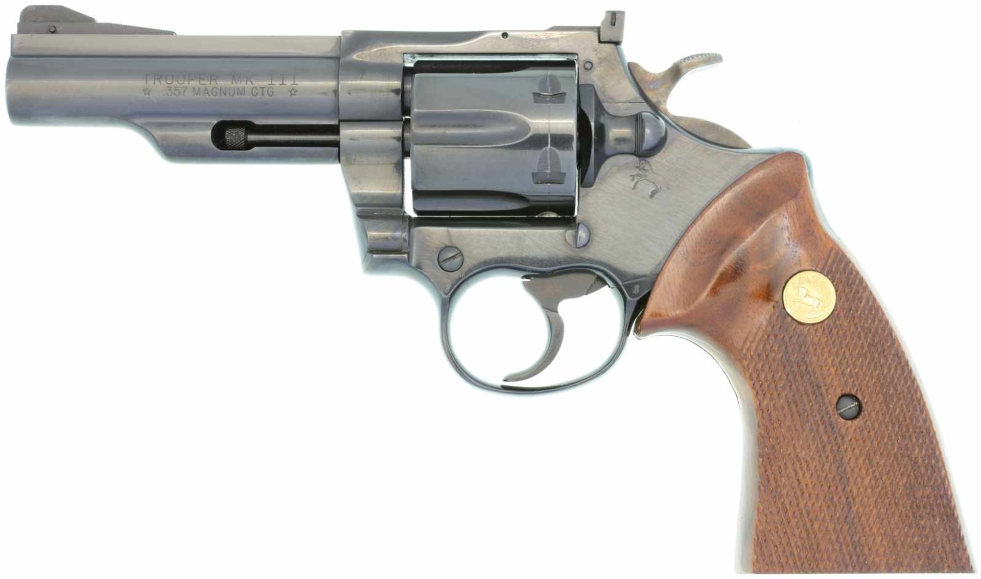 Revolver, Colt Trooper MK III, Kal. .357Mag 4"-Lauf, hochglanzpolierte brünierte Ganzstahlwaffe