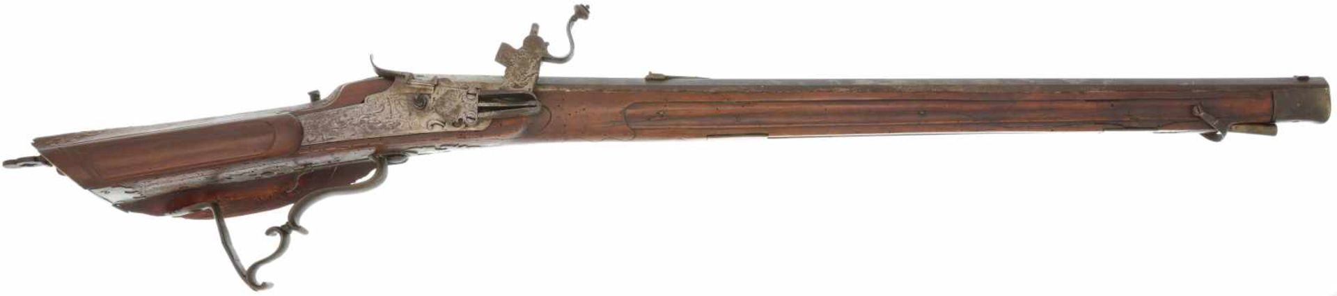 Radschlossgewehr, Böhmen? um 1650, Kal. 14,5mm. LL830mm, TL 1195mm, schwerer Oktagonlauf mit 7