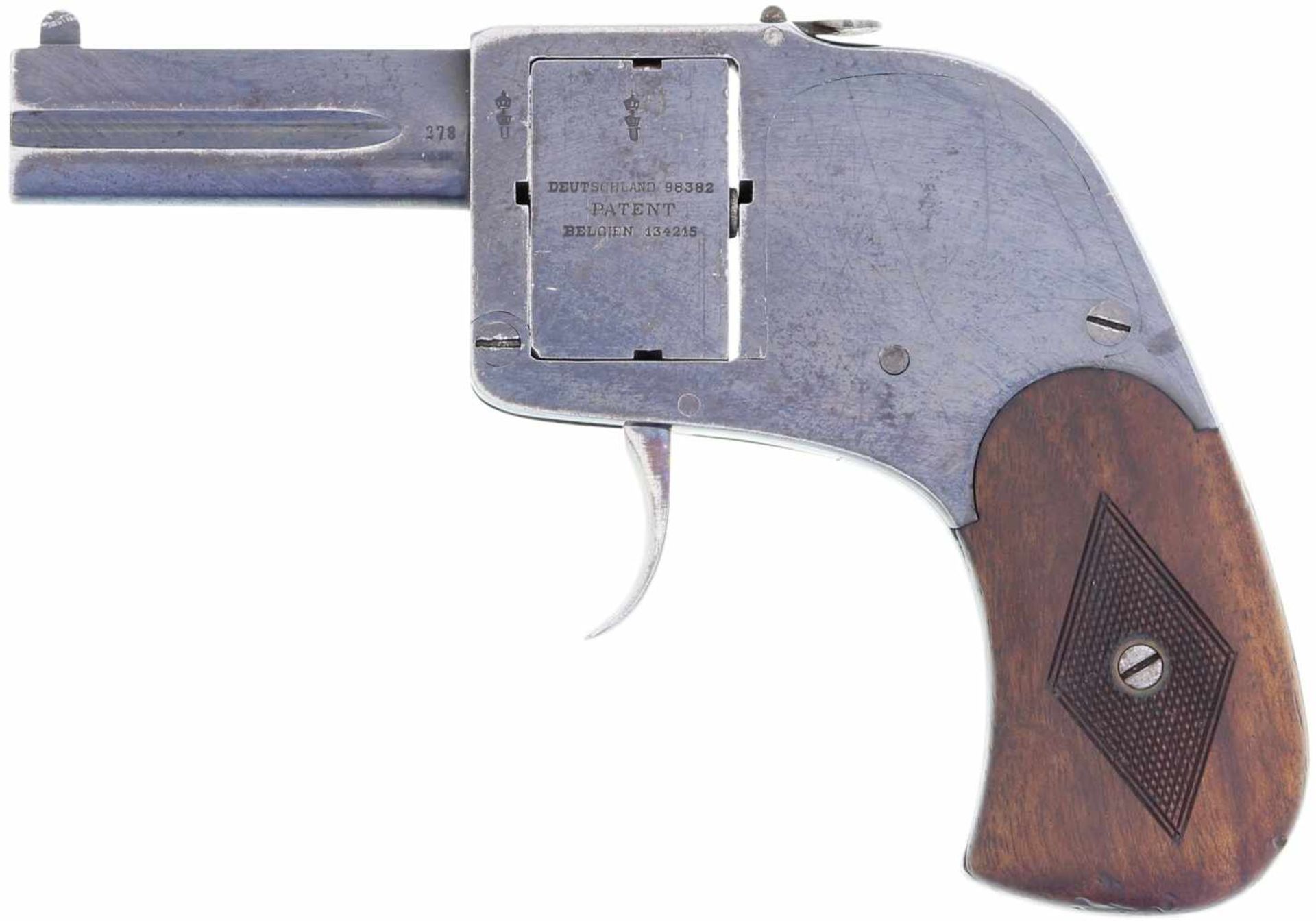 Taschenpistole, "Bär-Pistole", doppelläufig mit Wendeblock, Kal. 7mmBär LL 62mm, Spannabzug zum