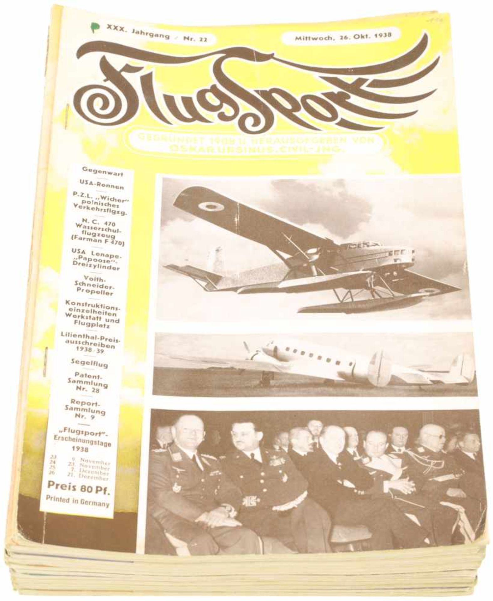 Konvolut von 17 Heften "Flugsport" 1937/38 Illustrierte technische Zeitschrift und Anzeiger für