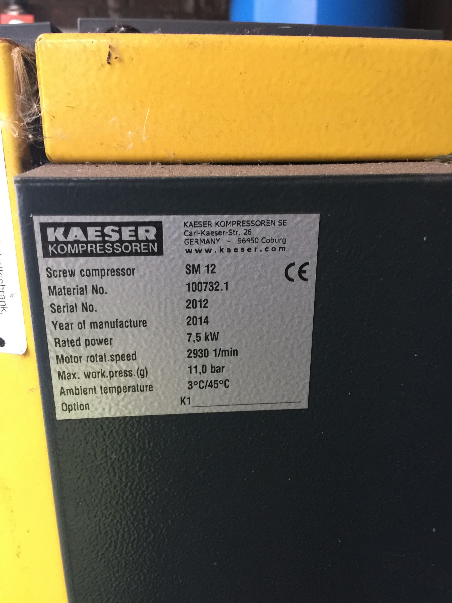 Kaeser SM12 compressor serial no 2012 with air receiver (Burton-upon-Trent) - Image 4 of 4