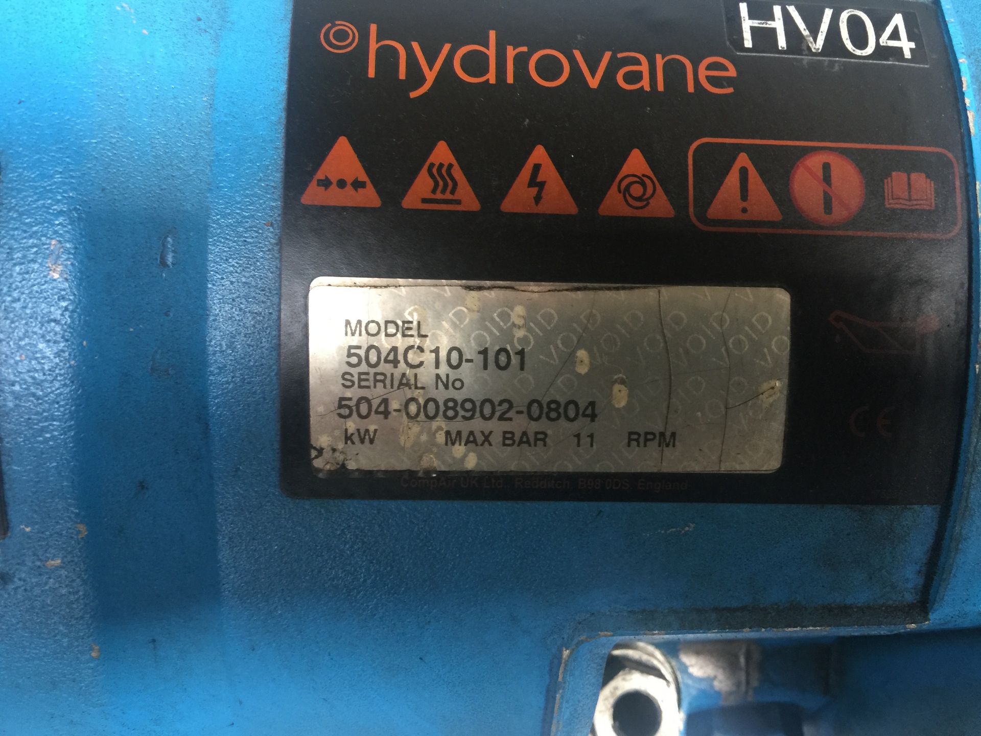 CompAir 504C10-101 11 BAR Hydrovane HV04 Compressor serial no 504-008902-0804 fully serviced July 18 - Image 2 of 4