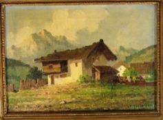 Gemälde Öl/Lw., Ansicht eines Berghofes, sign. J. Mesterházy (?), i.R. 44cm x 35cm