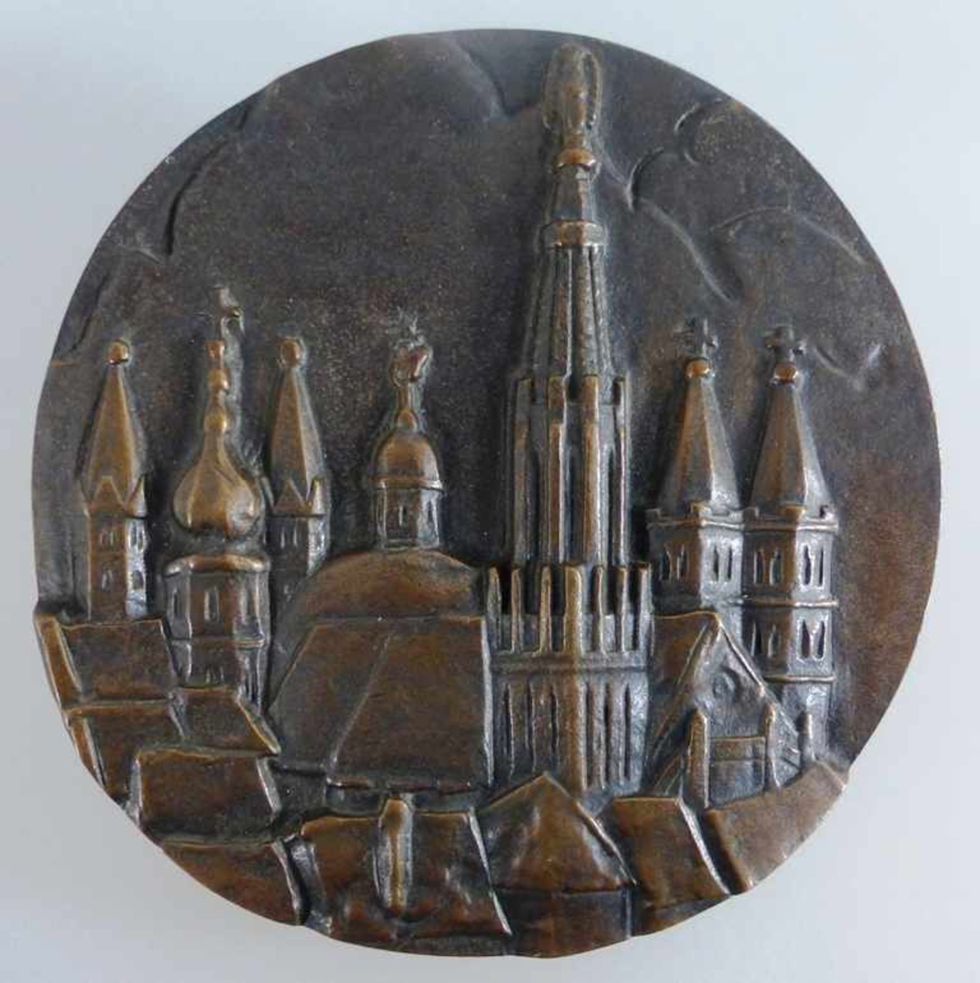 Bronzeplakette mit Ansicht von Würzburg, Künstler: Christoph Bergrath / Zellingen, Rückseite