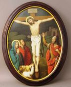 Nazarener Maler, 19.Jh., Kreuzwegstation, Jesus am Kreuz, Öl/Lw. doubliert, rest., im ovalen