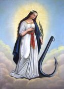 Nazarener Maler, 19.Jh., Öl/Lw., Hl. Philomena von Rom, Darstellung der Heiligen mit ihrem Attribut,