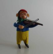 SCHUCO Tanzfigur, Affe mit Geige, Uhrwerk intakt, leicht bespielt, Blech, Filzkleidung, h. 11,5cm
