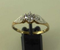 Damenring England, Gelbgold 375 mit Diamant, RG 18mm, 1,3g.