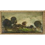 Gemälde um 1900, Ungarn, Öl/Malkarton, Landschaftsdarstellung mit Gewitterstimmung, re.u.